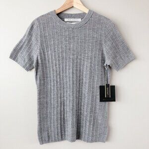 Max Studio 100% extra fine merino wool sweater tshirt grey Medium ribbed